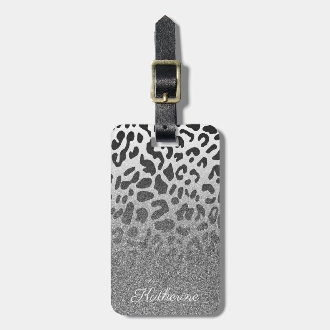 Glitter Leopard Bagagebricka (Vertikal Framsida)