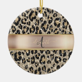 Glitter Leopard Mönster Monogram Julgransprydnad Keramik
