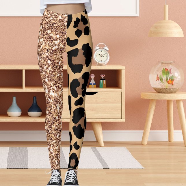 Glitter Leopard Sparkles Mönster Spot Vild katt Leggings (Skapare uppladdad)