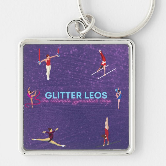 Glitter Leo's - Ultimate Gymnastics Shop Fyrkantig Silverfärgad Nyckelring (Framsidan)