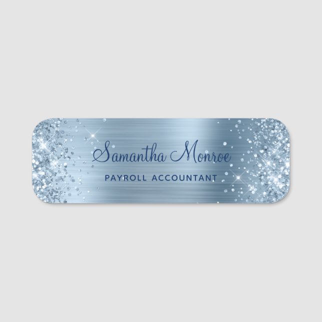 Glitter Light Blue Foil Namnbricka (Framsida)