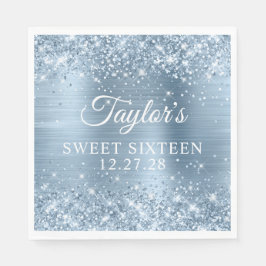 Glitter Light Blue Foil Sweet sixteen Pappersservett