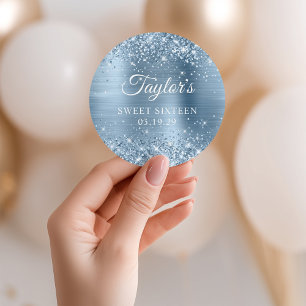 Glitter Light Blue Foil Sweet sixteen Runt Klistermärke