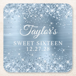 Glitter Light Blue Foil Sweet sixteen Underlägg Papper Kvadrat