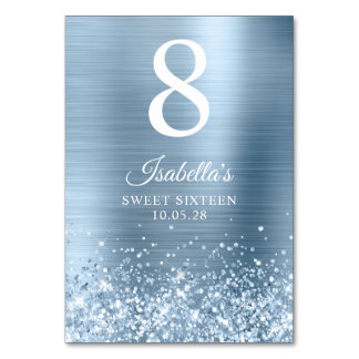 Glitter Light Blue Sweet sixteen Bordsnummer