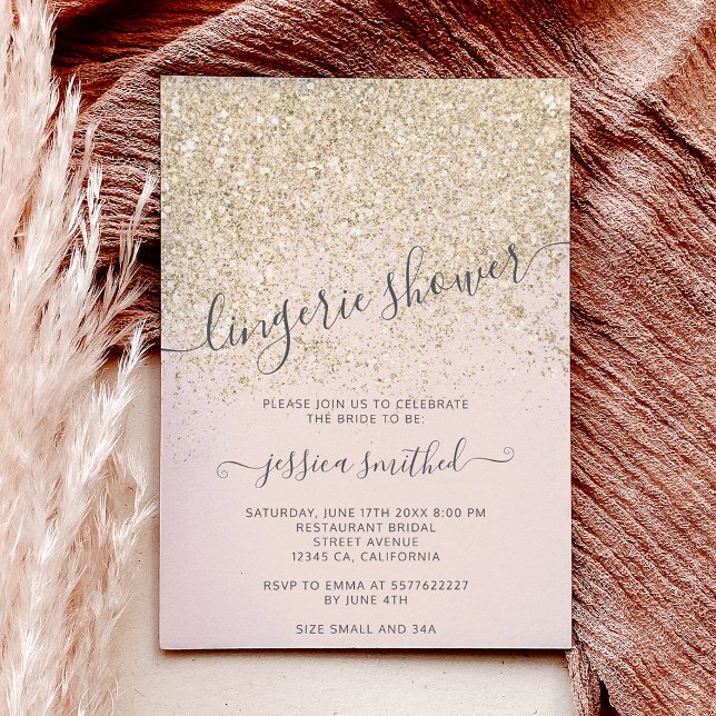 glitter light guld rosa lingerie möhippa  inbjudningar (glitter light gold pink lingerie bridal shower invitation)
