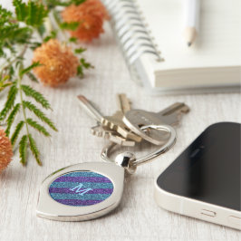 glitter lila & blå anpassad  monogram  swirl silverfärgad nyckelring
