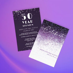 Glitter Lila Confetti ANY YEAR klass Reunion Inbjudningar