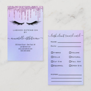 Glitter Lila Eyelash Extension Client Record Buss Visitkort