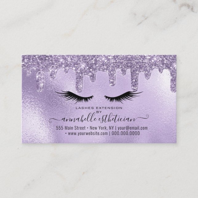 Glitter Lila Eyelash Extension Loyalty Visitkort (Framsida)