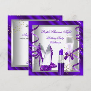 Glitter Lila Glamour Natt Champagne Firande Inbjudningar