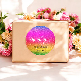 Glitter Lila Gul Bröllop Regnbåge Glitter   Runt Klistermärke