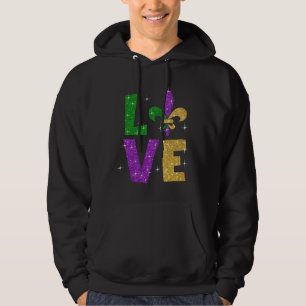 Glitter Lila Guld Kärlek Brev Mardi Gras Festiva Hoodie