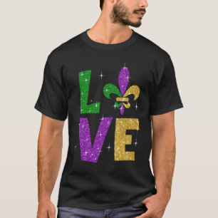 Glitter Lila Guld Kärlek Brev Mardi Gras Festiva T Shirt