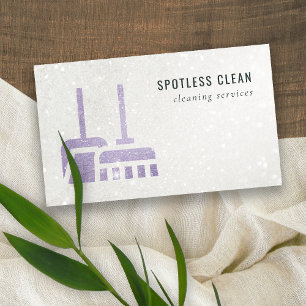 Glitter Lila Lilac Mauve Broom Städning Service Visitkort