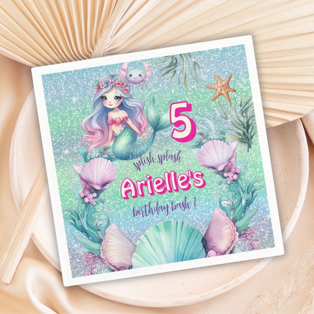 Glitter Lila Sjöjungfru födelsedag Pappersservett (Skapare uppladdad)