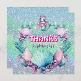 Glitter Lila Sjöjungfru födelsedag Tack Kort