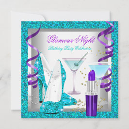 Glitter Lila Teal Glamor Night Martini Party Inbjudningar