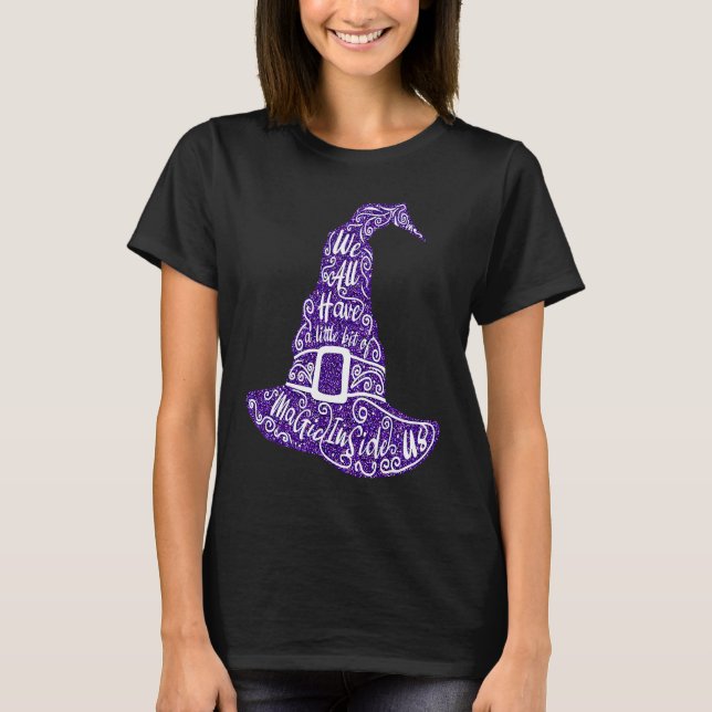 Glitter Lila Witch Magic Hat Halloween Costume W T Shirt (Framsida)