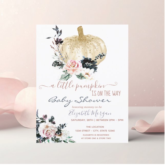 Glitter Little Pumpkin Flowers,Doted Baby Shower Inbjudningar (Skapare uppladdad)