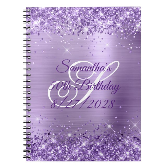 Glitter Ljus Lila Folie 50-årsdag Anteckningsbok (Framsidan)