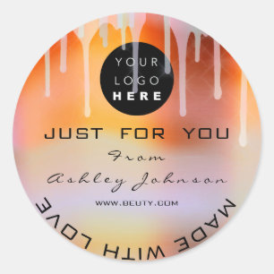 Glitter - Logotyp Holograph Metall Drips Coral Runt Klistermärke