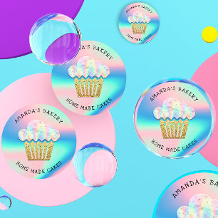 Glitter Logotyp Holograph Metall Rosa Pastel Runt Klistermärke
