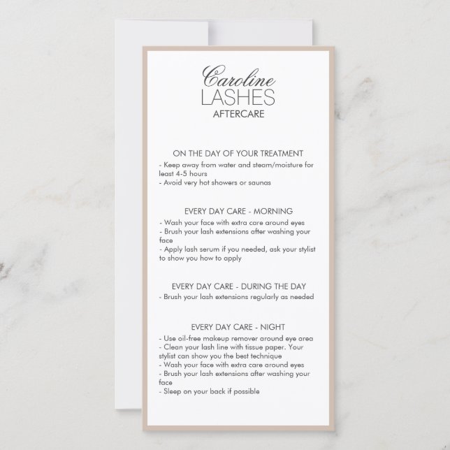 Glitter Long Lash Aftercare Beige Cream Tack Kort (Framsida)