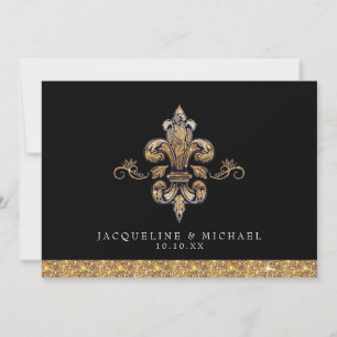 Glitter Look Falskt Guld Svart Formell Fleur de Li Inbjudningar