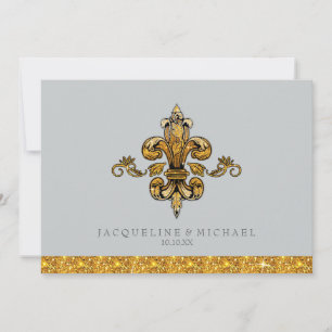 Glitter Look Falskt Guld Svart Formellt Fleur de L Inbjudningar