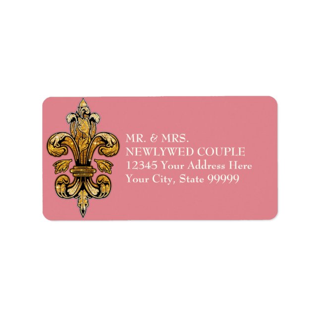 Glitter look Faux Guld Black Formal Fleur de Lis Adressetikett (Framsidan)