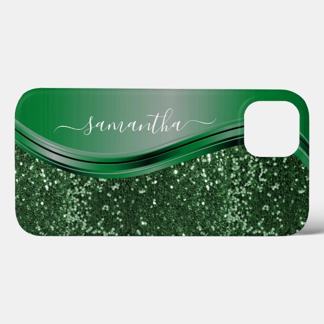 Glitter look Smaragdgrön Personlig Namn (Baksida (horisontell))