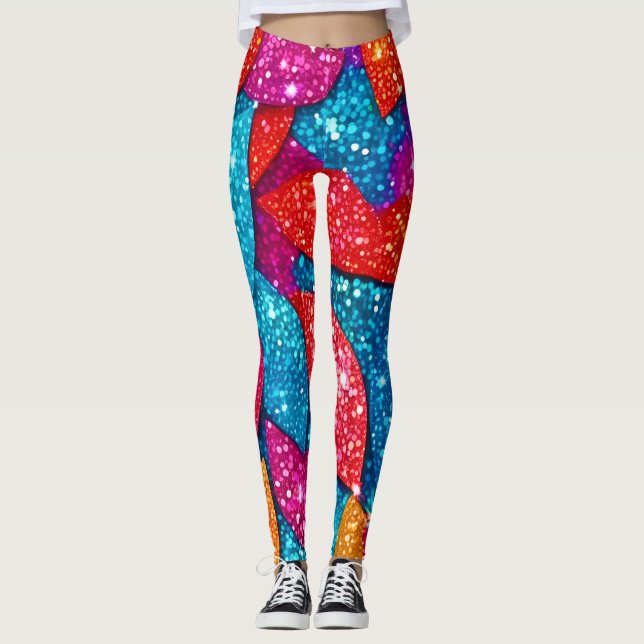 Glitter Löv Mönster Leggings (Framsida)