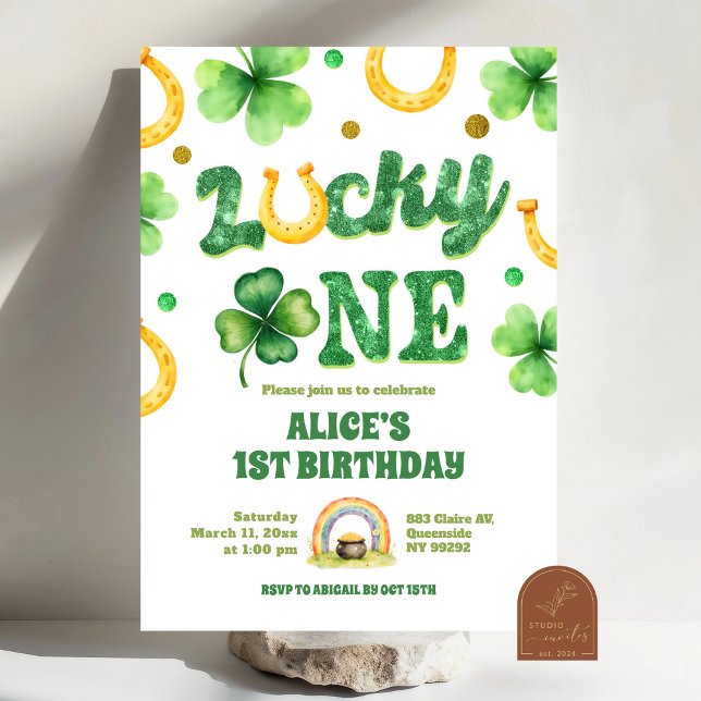 Glitter Lucky One St Patrick Första Födelsedag Inbjudningar (Skapare uppladdad)