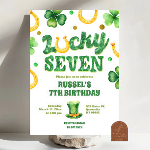 Glitter Lucky Seven St Patrick Födelsedag Inbjudningar