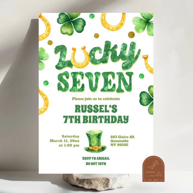 Glitter Lucky Seven St Patrick Födelsedag Inbjudningar (Skapare uppladdad)