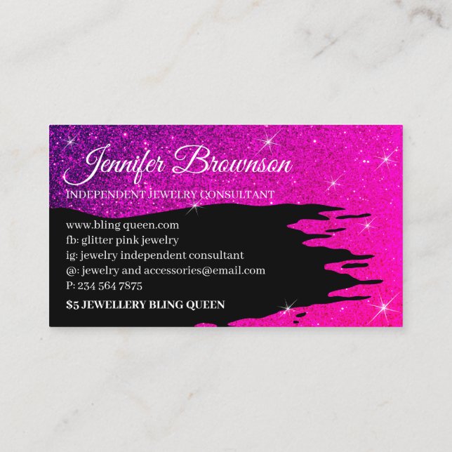 Glitter Luxury Rosa Luminous Visitkort (Baksida)