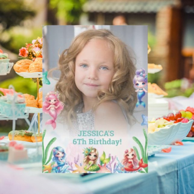 Glitter Magic Sjöjungfru 6e Birthday Photo Inbjudningar (Skapare uppladdad)