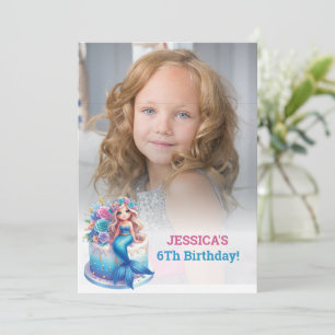 Glitter Magic Sjöjungfru 6e Birthday Photo Inbjudningar