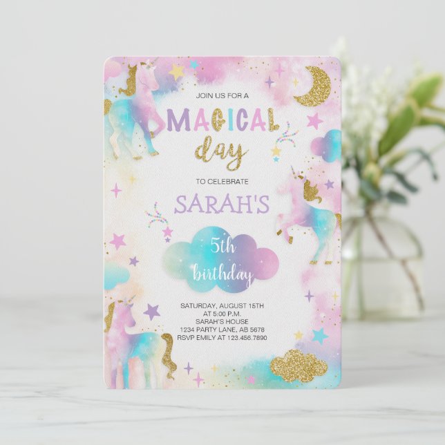 Glitter Magic Unicorn Birthday Inbjudningar (Stående Fram)