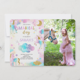 Glitter Magic Unicorn Birthday Photo Inbjudningar