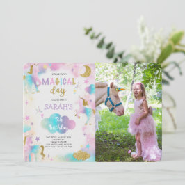 Glitter Magic Unicorn Birthday Photo Inbjudningar