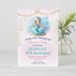 Glitter Magisk Sjöjungfru 9 Födelsedag Foto Inbjudningar