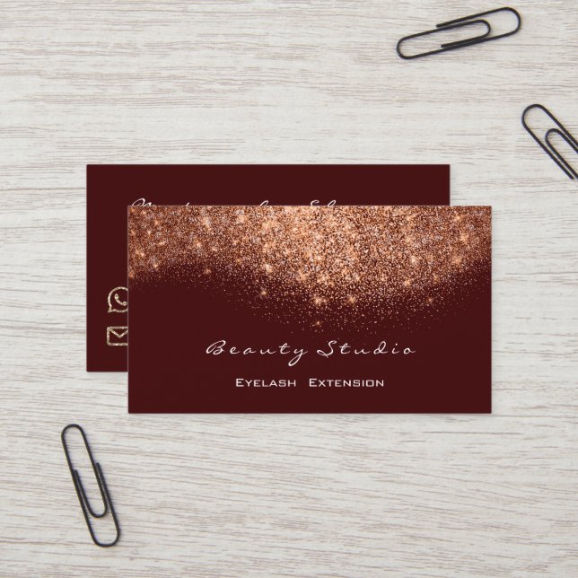 Glitter Makeup Artist Bloggare Lash Copper Burgund Visitkort (Fram/Back In Situ)