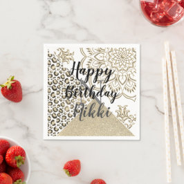 Glitter Mandala Leopard Personlig Birthday Pappersservett