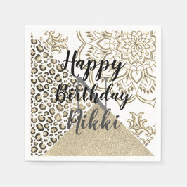 Glitter Mandala Leopard Personlig Birthday Pappersservett