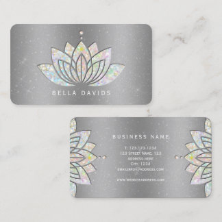 Glitter Mandala Lotus Yoga Instruktör Silver Visitkort