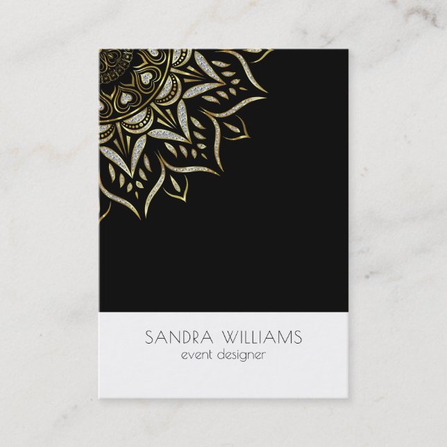 Glitter mandala mot svart och vit bakgrund visitkort (Framsida)
