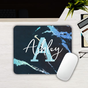 Glitter Marble Blue Personlig Monogram Mousepad Musmatta