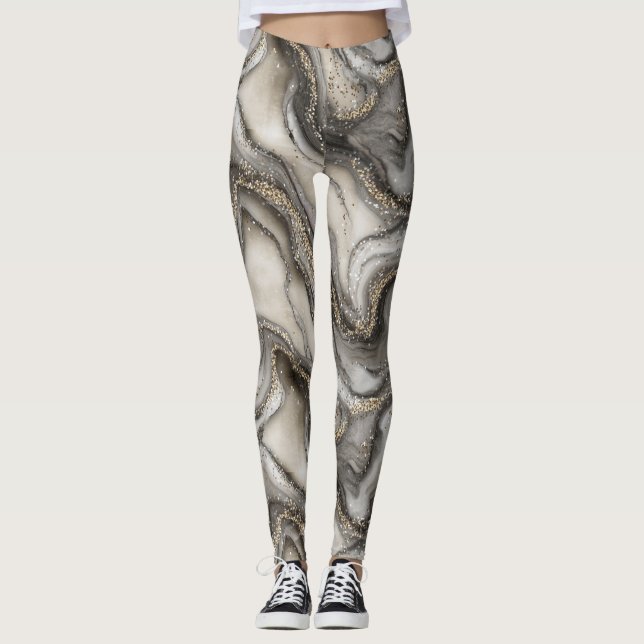 Glitter Marble Pattern – Sparkling Luxury Stone  Leggings (Framsida)